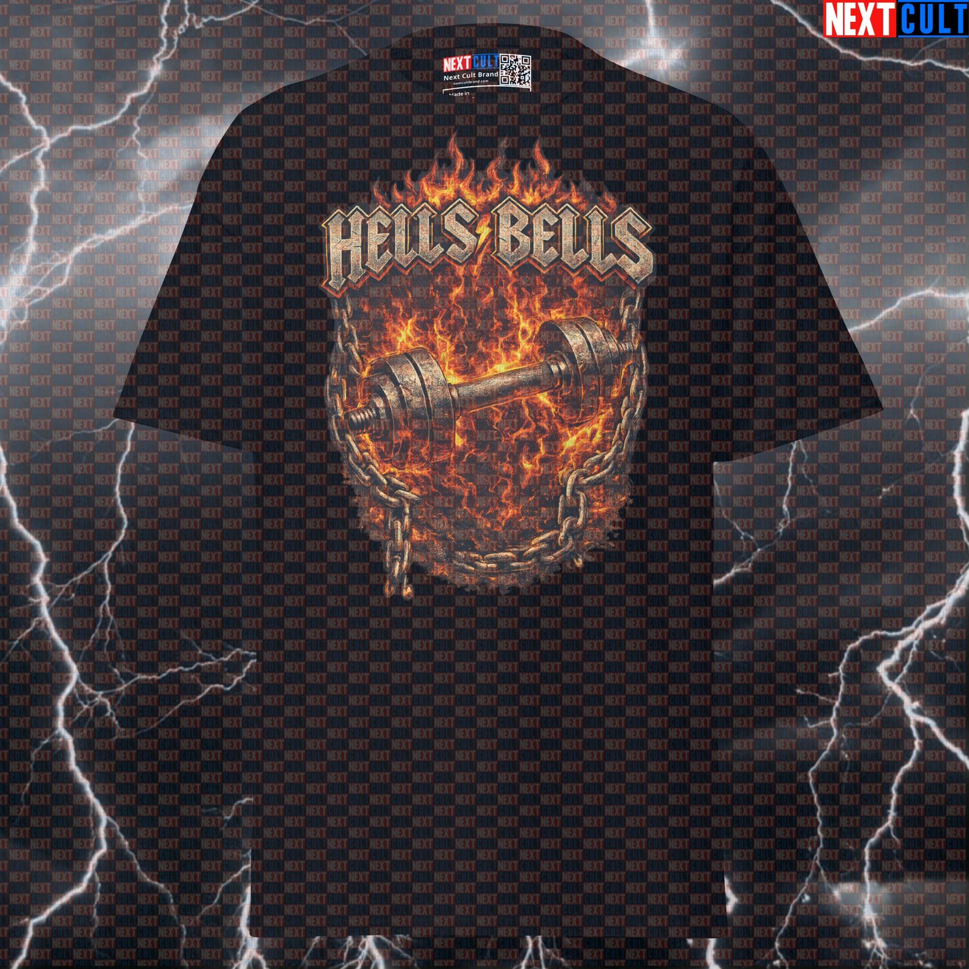 Hells Dumbbells Funny Gym T-Shirt Hells Bells Parody AC/DC Heavy Metal Rock Music Workout Tee for Lifters T-shirts AC/DC Bodybuilding Fitness Gym Pump Cover Rock Music Workout Next Cult Brand