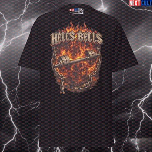 Hells Dumbbells Funny Gym T-Shirt Hells Bells Parody AC/DC Heavy Metal Rock Music Workout Tee for Lifters T-shirts AC/DC Bodybuilding Fitness Gym Pump Cover Rock Music Workout Next Cult Brand