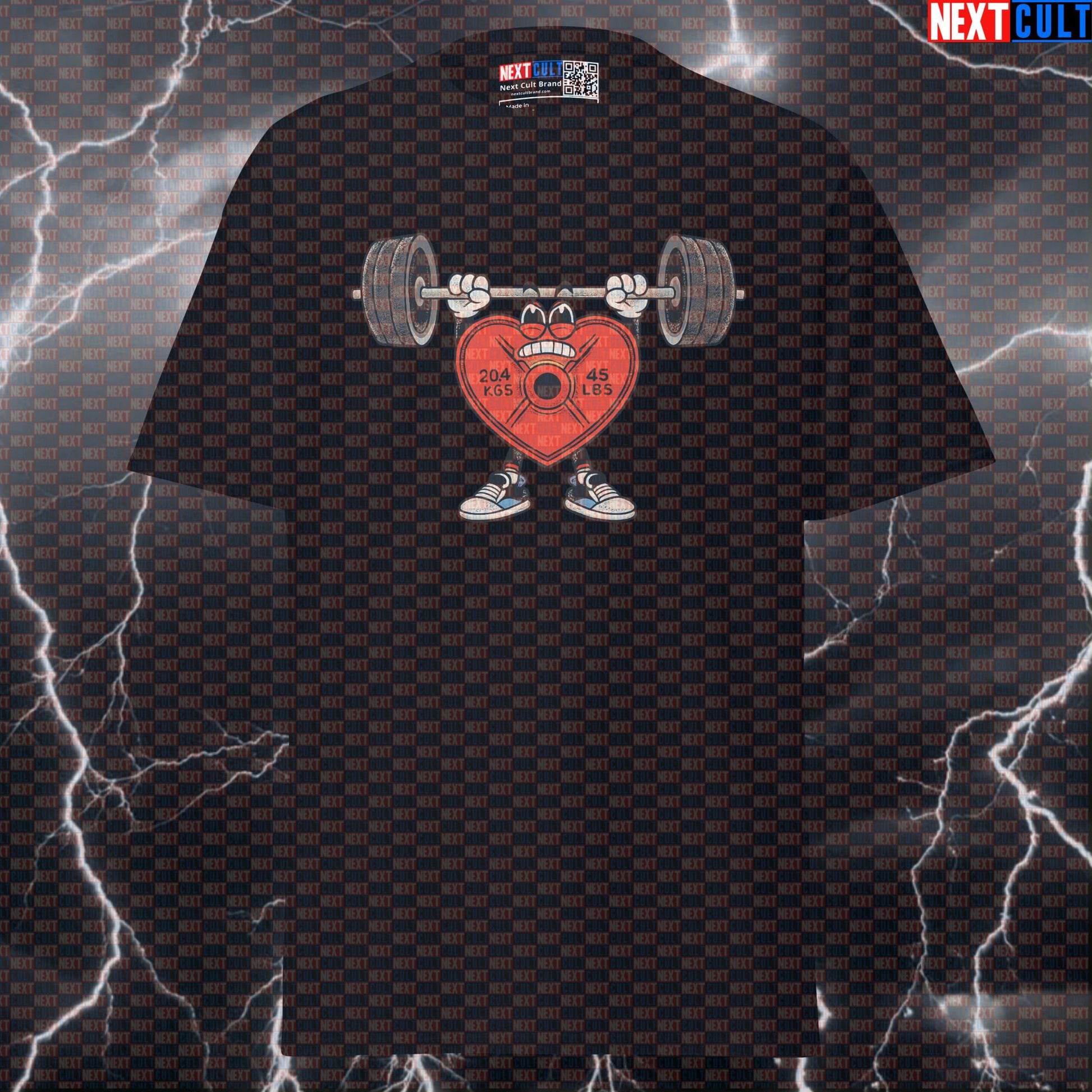 Lift With Your Heart Funny Valentine’s Day Gym T-Shirt with Heart-Shaped Weight Plate Meme for Lifters T-shirts Bodybuilding Fitness Gym Powerlifting Pump Cover Valentine's Day Workout Next Cult Brand