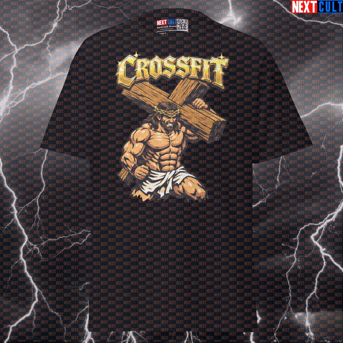 CrossFit Jesus Christ Carrying Cross Funny Gym T-Shirt – Workout Fitness Lifting Bodybuilding Powerlifting Meme Graphic Tee CrossFit Easter Fitness Functional Fitness Gym Jesus Pump Cover Workout Next Cult Brand