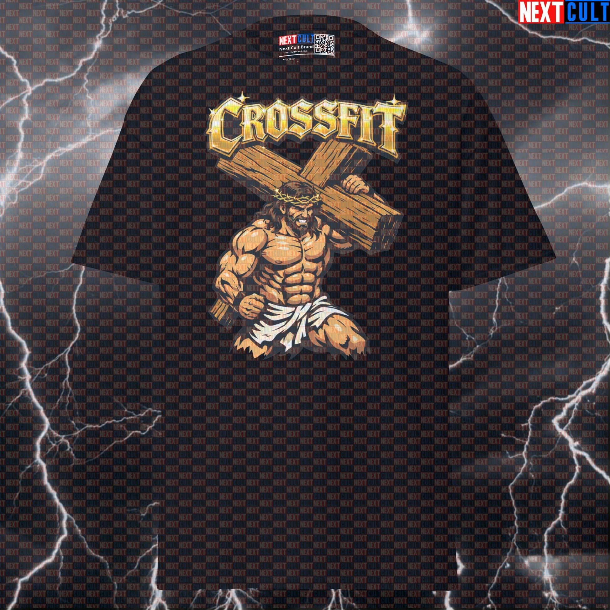 CrossFit Jesus Christ Carrying Cross Funny Gym T-Shirt – Workout Fitness Lifting Bodybuilding Powerlifting Meme Graphic Tee CrossFit Easter Fitness Functional Fitness Gym Jesus Pump Cover Workout Next Cult Brand
