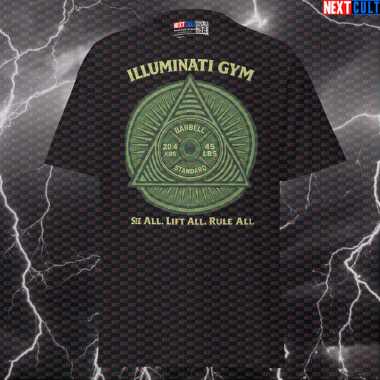 Gym Illuminati See All Lift All Rule All Funny Gym T-Shirt Secret Society Meme New Gym Order Graphic Tee Workout Shirt T-shirts Next Cult Brand