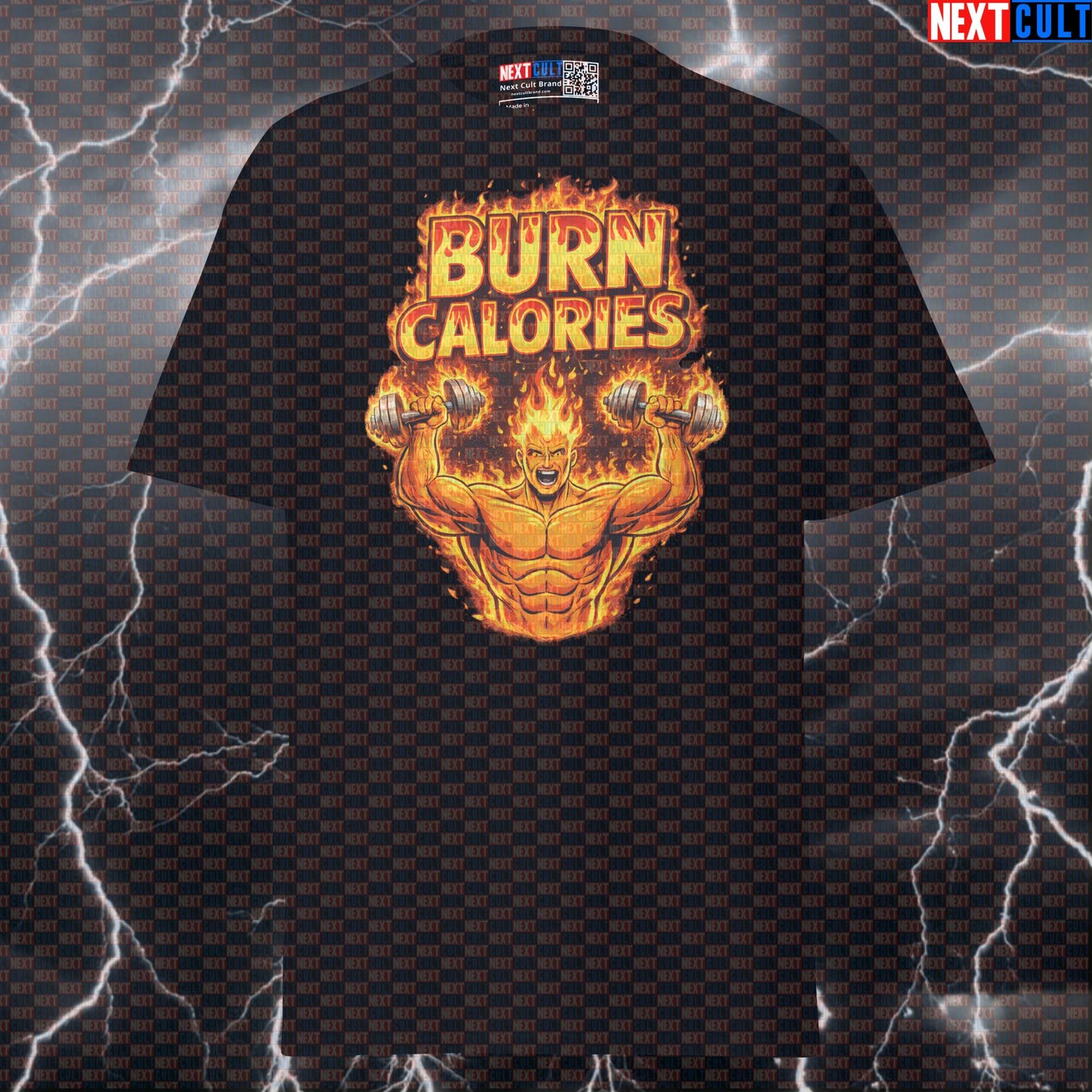 Burn Calories Human Torch Fantastic 4 Funny Gym T-Shirt Superhero Workout Shirt Bodybuilding Powerlifting Graphic Tee Bodybuilding Cardio Fantastic 4 Films Fitness Gym Pump Cover Superheroes Workout Next Cult Brand
