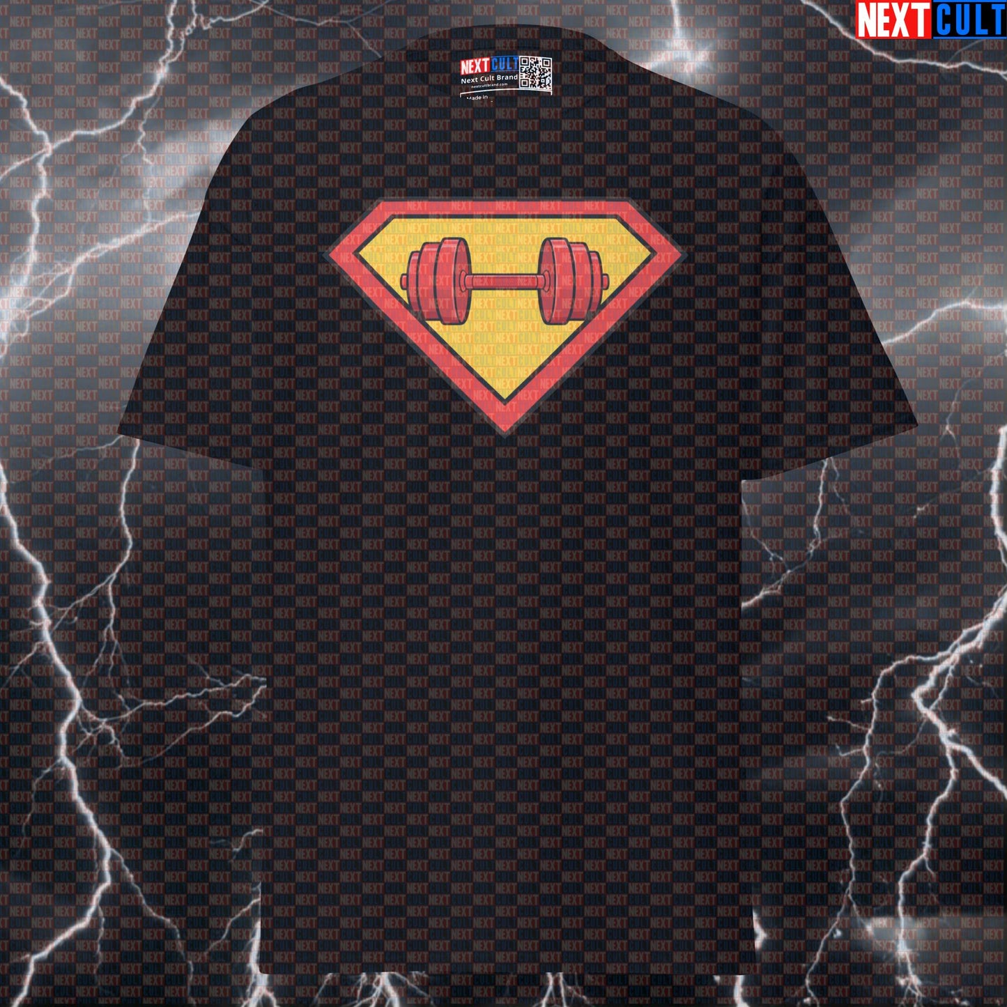 Superman Dumbbells Logo Funny Gym T-Shirt – Superhero Workout Tee Graphic Gym Shirt for Bodybuilding Powerlifting Fitness Meme Lifters T-shirts Next Cult Brand