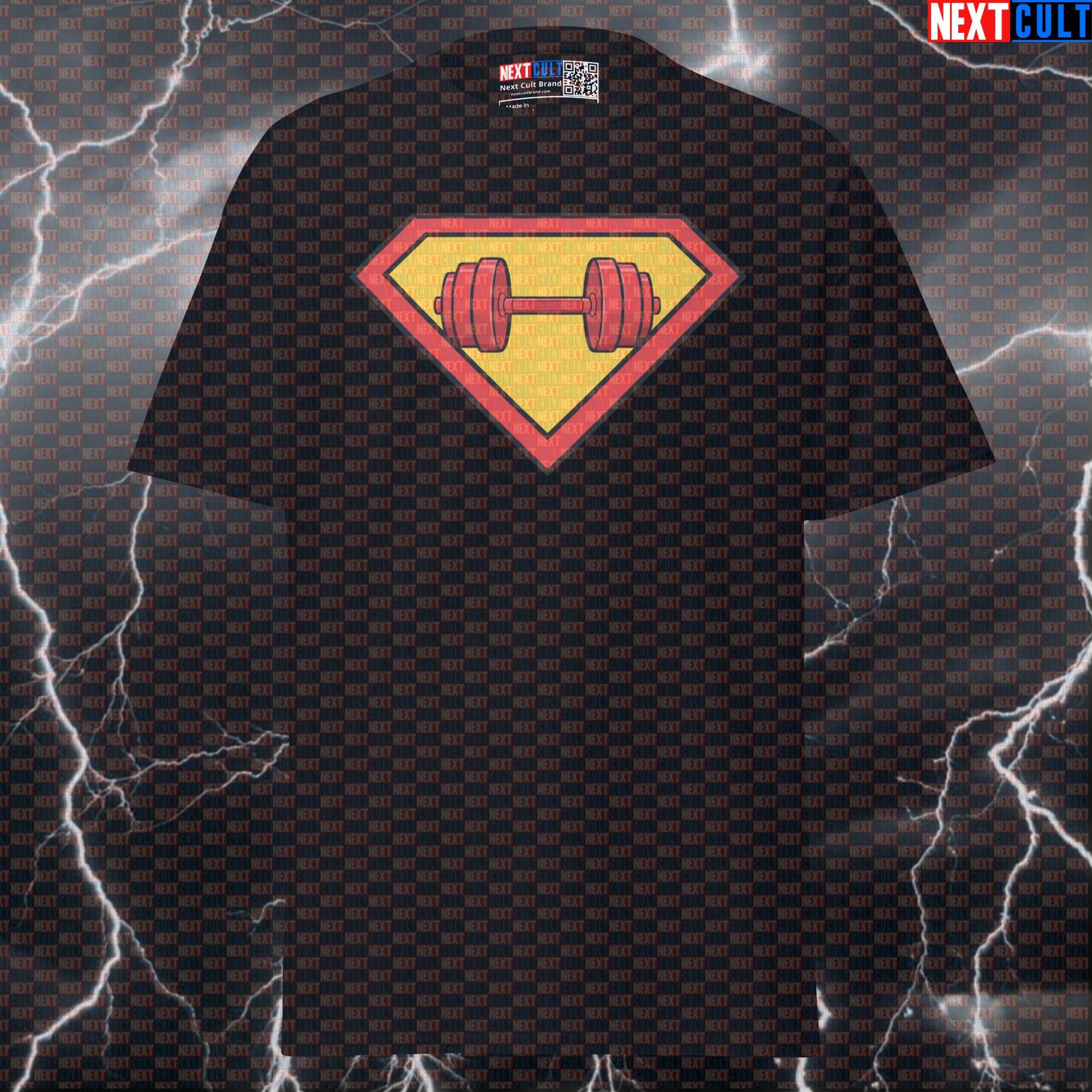 Superman Dumbbells Logo Funny Gym T-Shirt – Superhero Workout Tee Graphic Gym Shirt for Bodybuilding Powerlifting Fitness Meme Lifters T-shirts Next Cult Brand