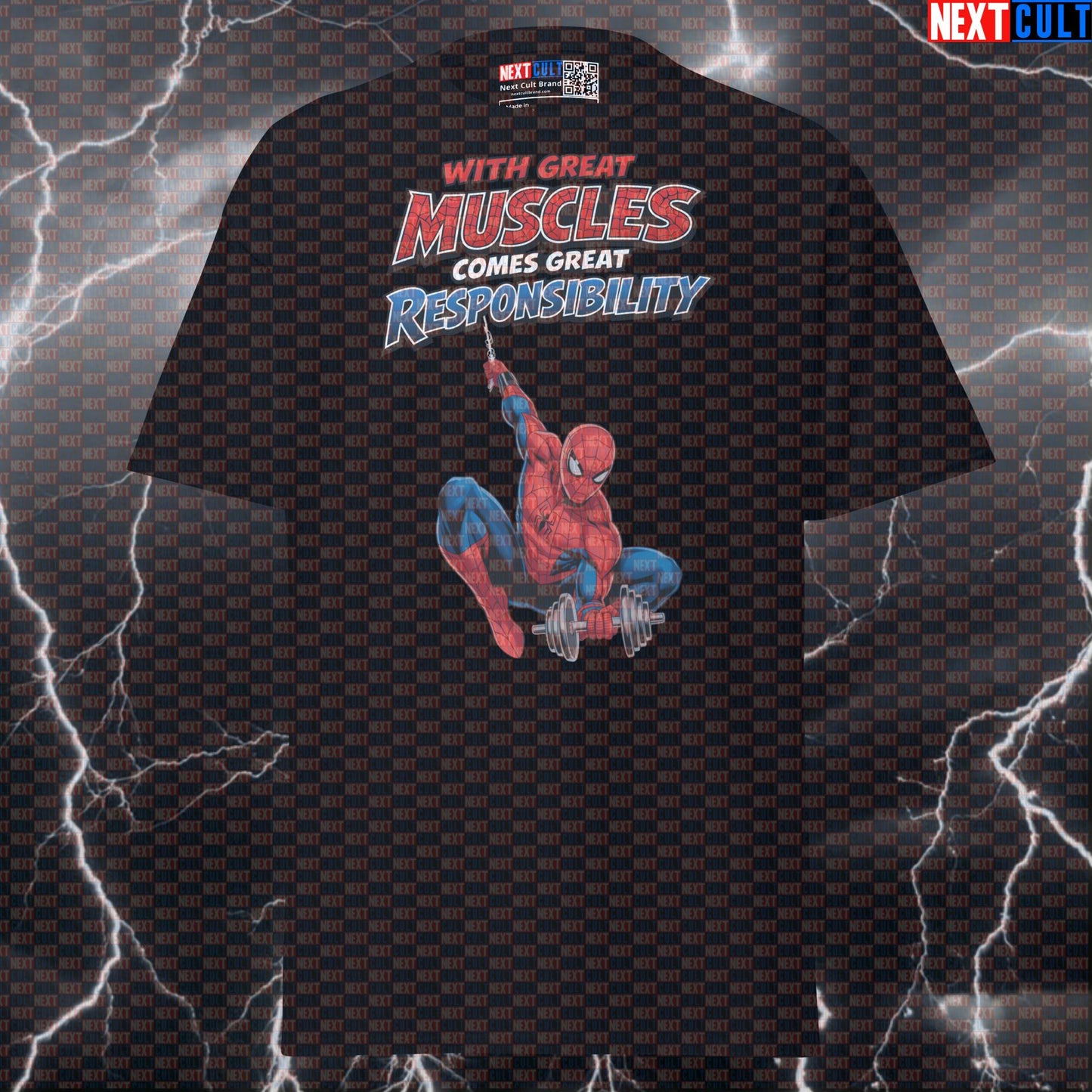 With Great Muscles Comes Great Responsibility Spider-Man Funny Gym T-Shirt Workout Tee Graphic Gym Shirt Bodybuilding Powerlifting Fitness Meme T-shirts Next Cult Brand
