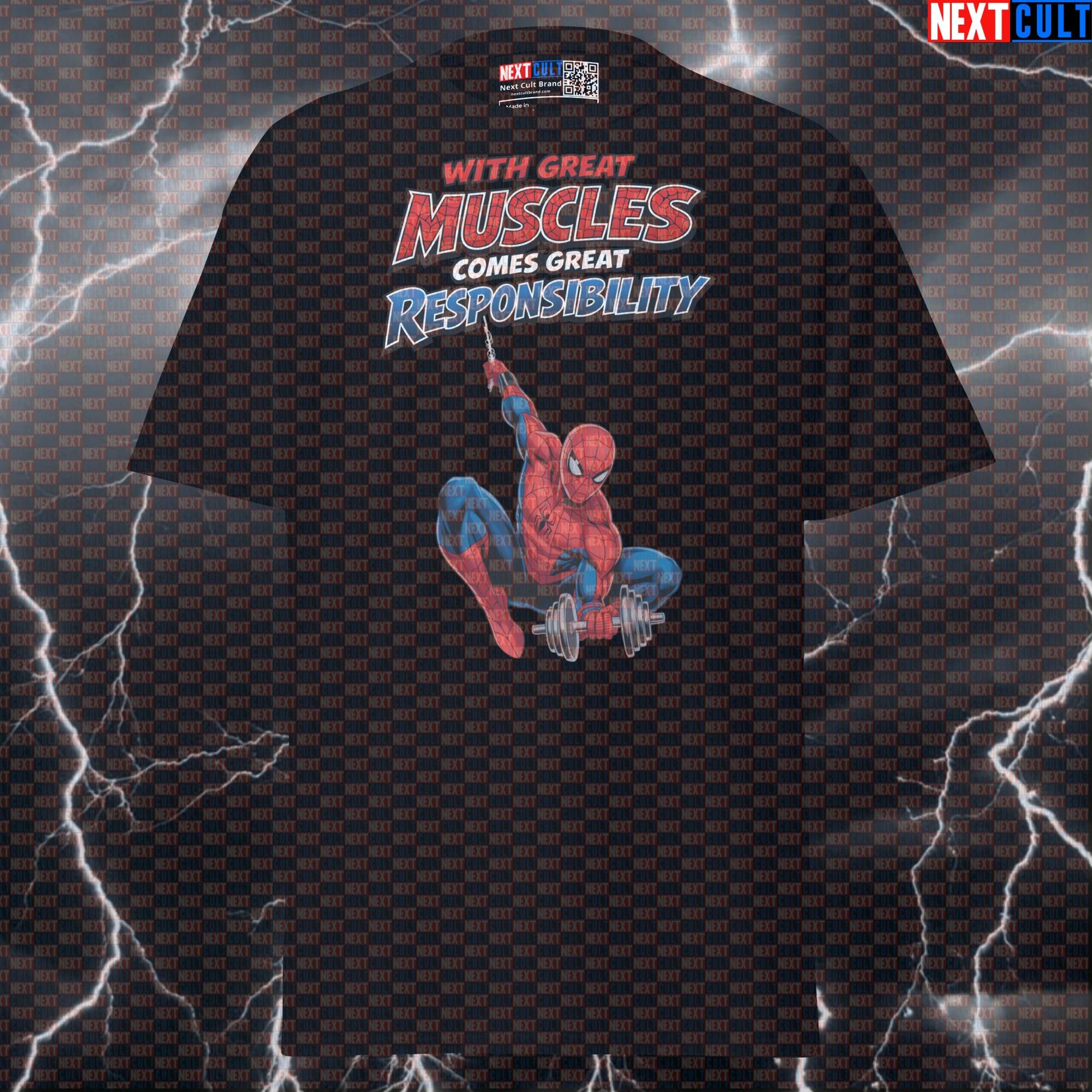 With Great Muscles Comes Great Responsibility Spider-Man Funny Gym T-Shirt Workout Tee Graphic Gym Shirt Bodybuilding Powerlifting Fitness Meme T-shirts Next Cult Brand
