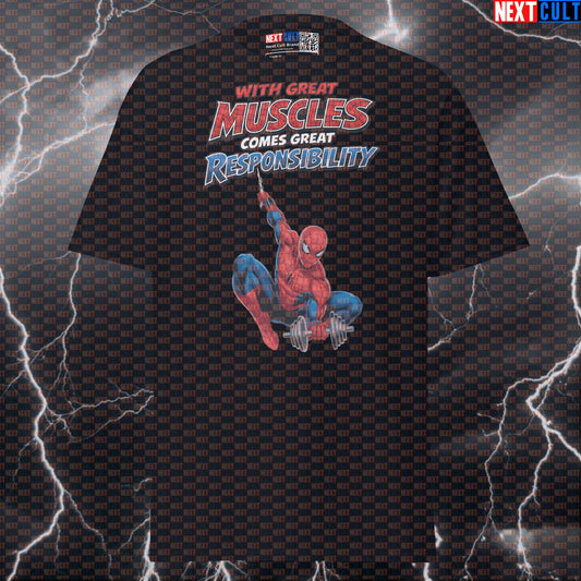 With Great Muscles Comes Great Responsibility Spider-Man Funny Gym T-Shirt Workout Tee Graphic Gym Shirt Bodybuilding Powerlifting Fitness Meme T-shirts Next Cult Brand