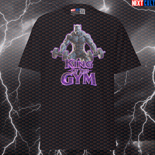 King of the Gym Black Panther Funny Gym T-Shirt Workout Tee Graphic Gym Shirt Bodybuilding Powerlifting Fitness Meme Avengers Black Panther Bodybuilding Films Fitness Gym Pump Cover Superheroes Workout Next Cult Brand