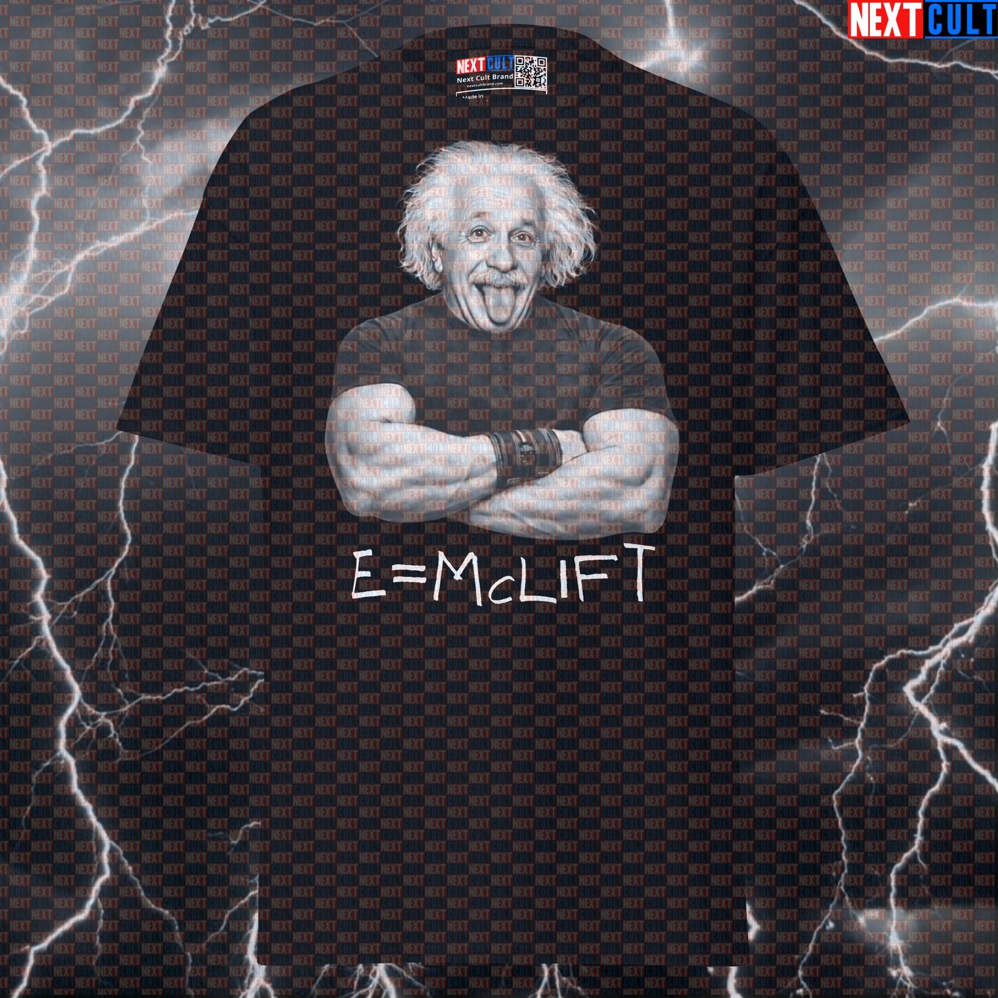 E=mclift Funny Gym T-Shirt Albert Einstein Science Based Lifting Bro Science Workout Tee Graphic Gym Shirt T-shirts Next Cult Brand