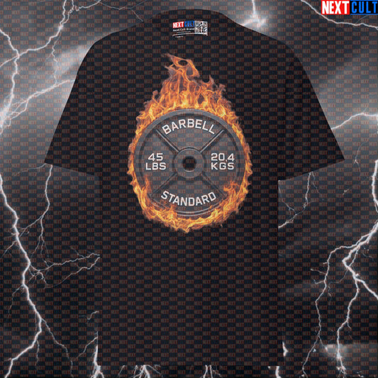Flaming 45LB Weight Plate Funny Gym T-Shirt Fire Barbell Lifting Workout Tee Graphic Gym Shirt T-shirts Next Cult Brand
