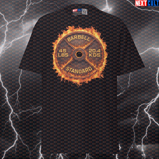 Flaming 45LB Weight Plate Funny Gym T-Shirt Fire Barbell Lifting Workout Tee Hot Fitness Graphic T-shirts Next Cult Brand