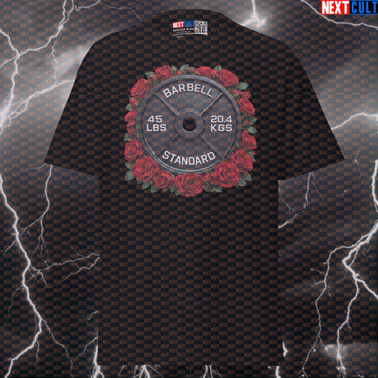 Roses & Weights 45LB Plate Funny Gym T-Shirt Romantic Barbell Workout Tee Valentine’s Day Gym Shirt T-shirts Next Cult Brand