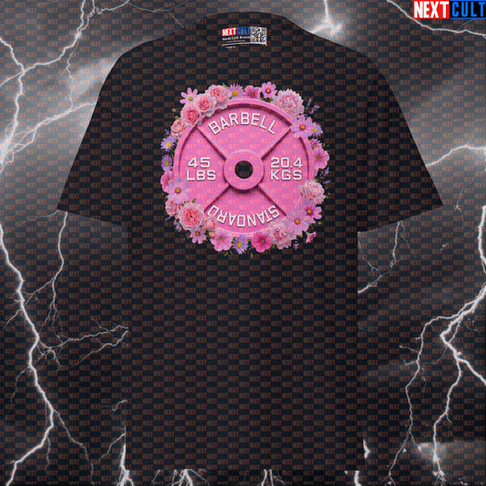 Flowers & Weights Pink 45LB Plate Funny Gym T-Shirt Floral Barbell Workout Tee Aesthetic Gym Shirt T-shirts Next Cult Brand