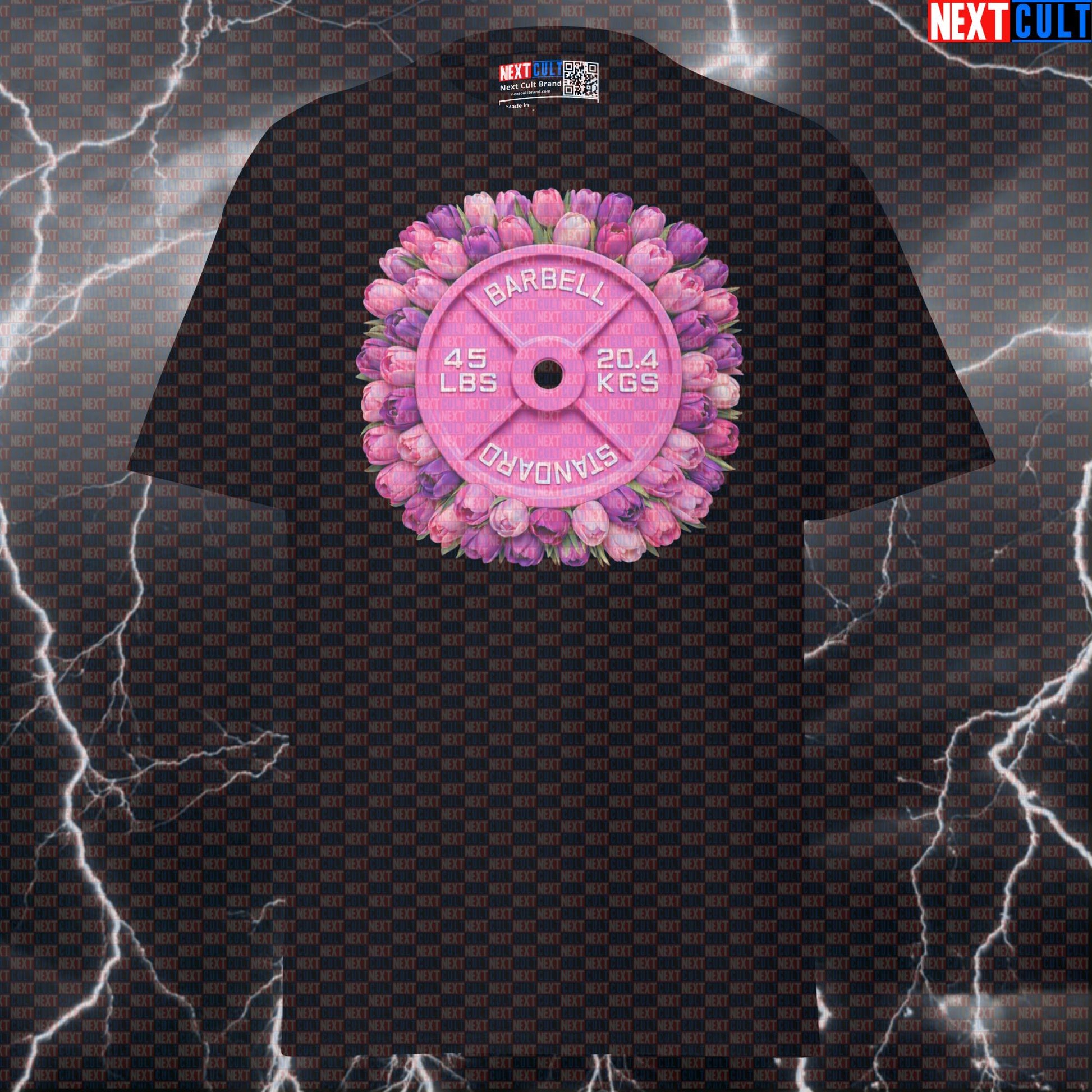 Tulips & Weights Pink 45LB Plate Funny Gym T-Shirt Spring Floral Barbell Workout Tee Aesthetic Gym Shirt T-shirts Next Cult Brand