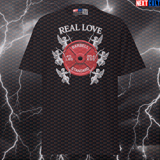 Real Love Valentine’s Day & Weights 45LB Plate Cupid Funny Gym T-Shirt Romantic Workout Tee Gym Shirt T-shirts Next Cult Brand
