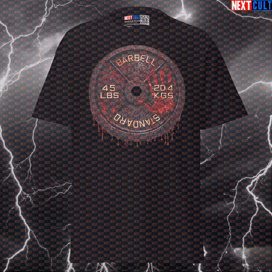 Blood Sweat and Tears Weight Plate Funny Gym T-Shirt 45LB Plate Blood & Weights Workout Tee Hardcore Gym Shirt T-shirts Next Cult Brand