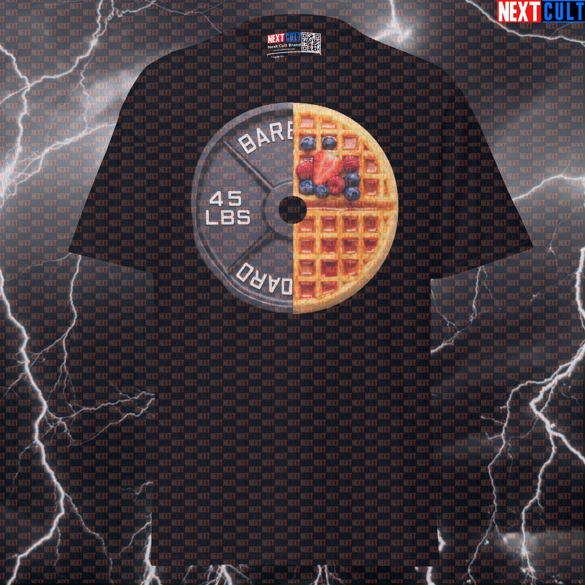Waffles Weight Plate Funny Gym T-Shirt 45LB Plate Waffles & Weights Breakfast Workout Tee Graphic Gym Shirt T-shirts Next Cult Brand