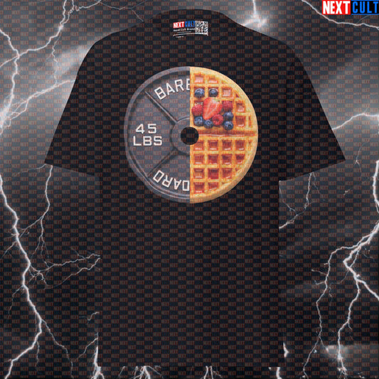Waffles Weight Plate Funny Gym T-Shirt 45LB Plate Waffles & Weights Breakfast Workout Tee Graphic Gym Shirt T-shirts Next Cult Brand
