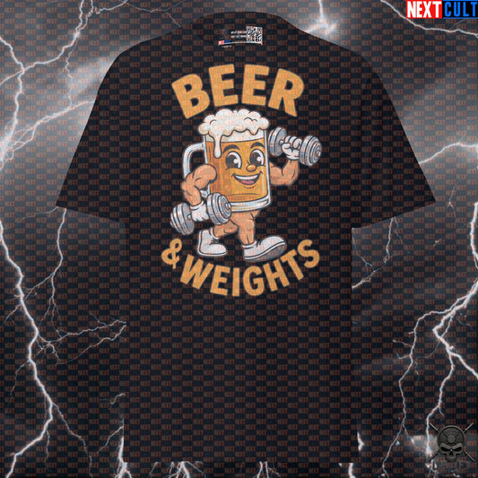Beer and Weights T-Shirt – Funny Gymbro Graphic Tee for Lifting, Workouts and Bar Nights T-shirts Next Cult Brand