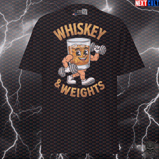 Whiskey and Weights T-Shirt Funny Gym Shirt for Lifters Party Workout Balance Graphic Tee T-shirts Next Cult Brand