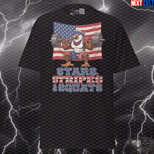Patriotic Eagle T-Shirt Stars Stripes and Squats Gym Shirt for Leg Day Lifters Next Cult Brand