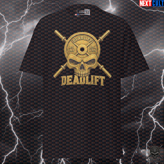 Deadlift Skull Gym T-Shirt Gold Heavy Metal Workout Shirt for Powerlifting Leg Day T-shirts Next Cult Brand