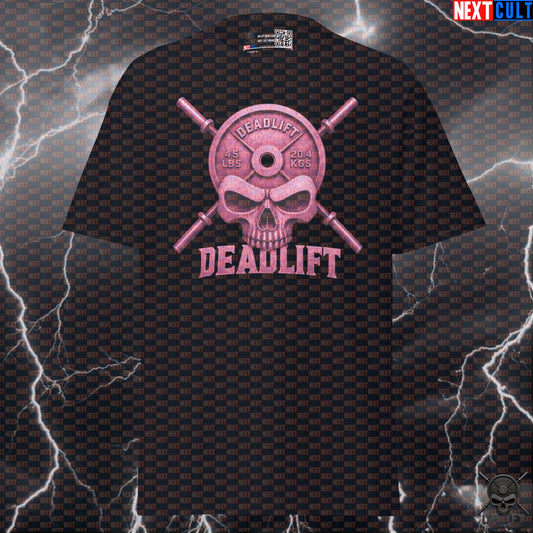 Deadlift Skull T-Shirt Pink Heavy Metal Gym Shirt for Powerlifting Leg Day Lifters T-shirts Next Cult Brand