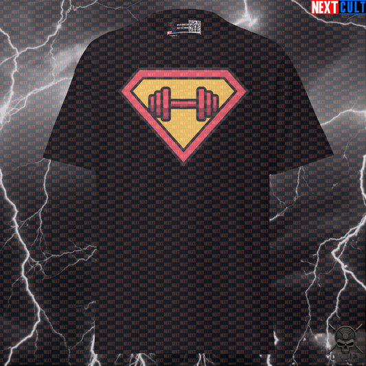 Super Dumbbell Gym Hero T-Shirt – Funny Workout Pump Cover Tee for Lifters, Bodybuilding & Fitness Meme Lovers T-shirts Next Cult Brand