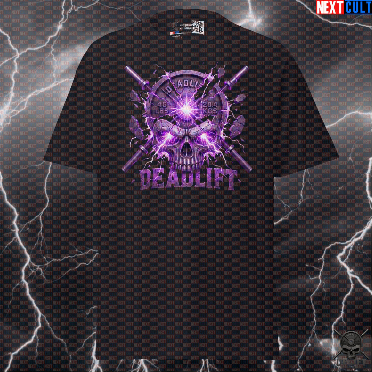 Deadlift T-Shirt Purple Skull Gym Shirt for Powerlifters Heavy Weight Leg Day Workout Gift | T-shirts | ["Bodybuilding", "Fitness", "Gym", "Hardcore", "Leg Day", "NCB", "Powerlifting", "Pump Cover", "Workout"]