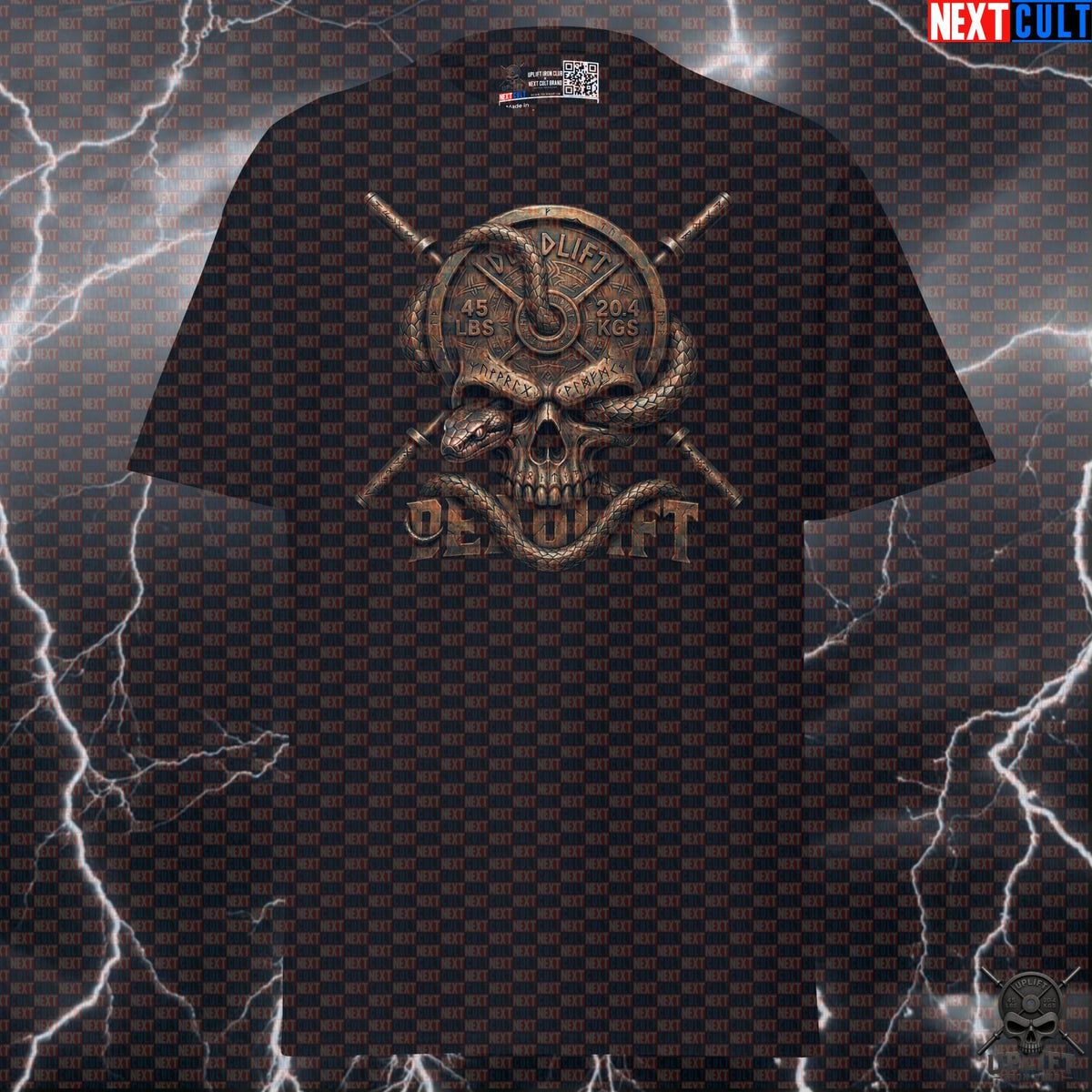 Deadlift T-Shirt Viking Skull Gym Shirt for Powerlifters, Norse Hardcore Lifting Gift | T-shirts | ["Bodybuilding", "Fitness", "Gym", "Hardcore", "Leg Day", "Powerlifting", "Pump Cover", "Vikings", "Workout"]