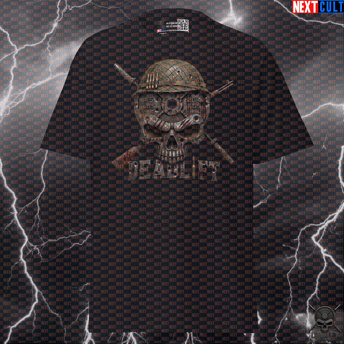 Deadlift T-Shirt Military Skull Gym Shirt for Powerlifters, Hardcore Veteran Lifting Gift | T-shirts | ["4th of July", "Bodybuilding", "Fitness", "Gym", "Hardcore", "Leg Day", "NCB", "Powerlifting", "Pump Cover", "Workout"]