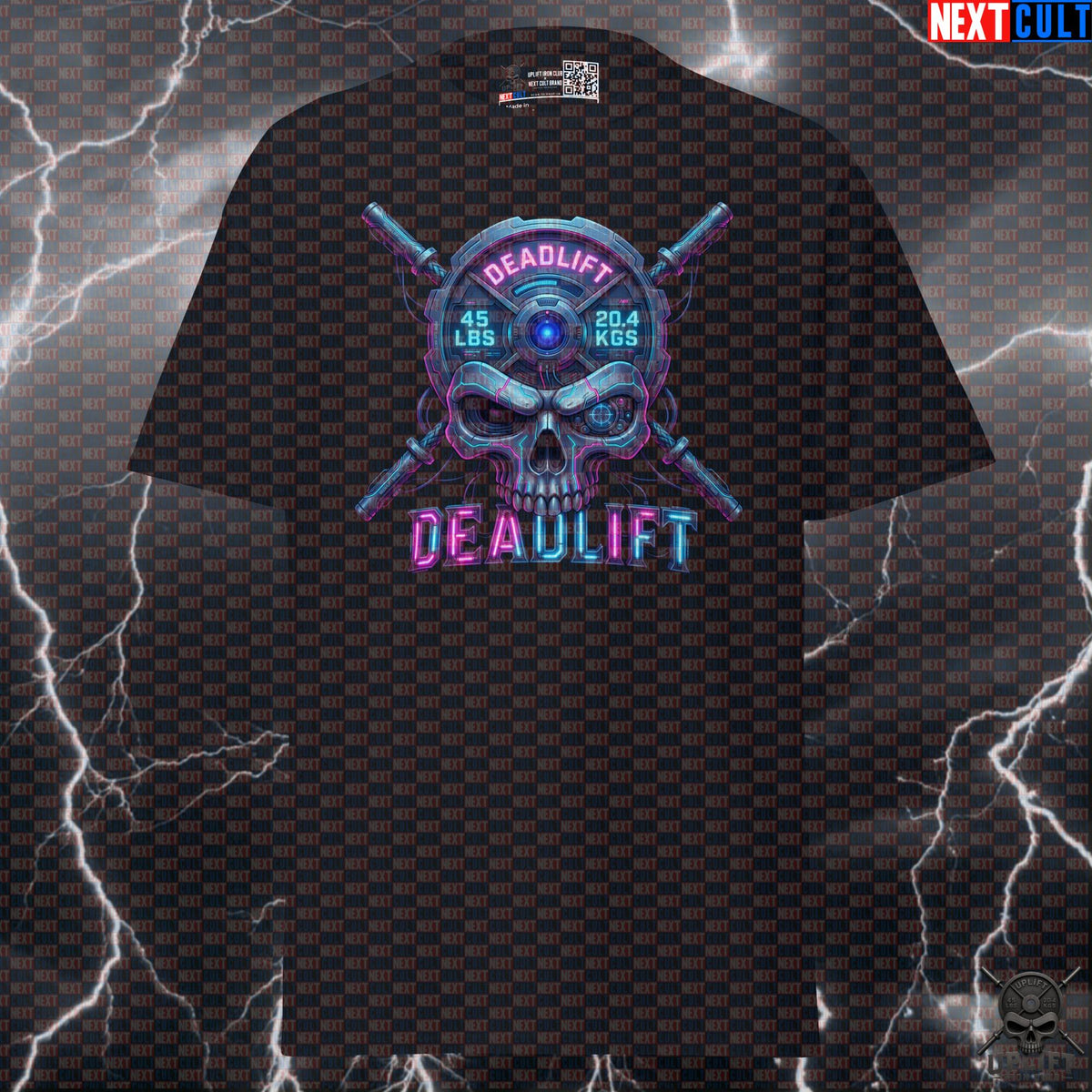 Deadlift T-Shirt Cyberpunk Skull Gym Shirt for Powerlifters, Sci-Fi Lifting Gift | T-shirts | ["Bodybuilding", "Fitness", "Gym", "Leg Day", "NCB", "Powerlifting", "Pump Cover", "Workout"]