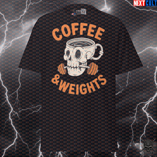 Coffee and Weights T-Shirt for Coffee Lovers, Lifters and Bodybuilding Gym Fans T-shirts Next Cult Brand