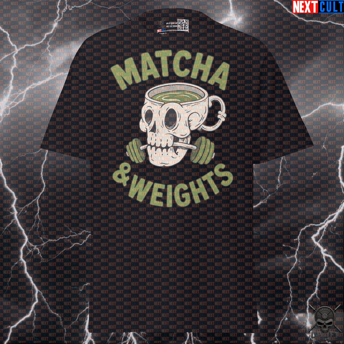 Matcha and Weights T-Shirt for Matcha Lovers, Lifters and Gym Workout Fans | T-shirts | ["Bodybuilding", "Coffee", "Fitness", "Gym", "NCB", "Powerlifting", "Pump Cover", "Workout"]