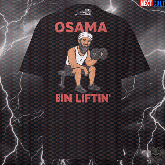 Funny Gym T-Shirt – Osama Bin Liftin Parody Shirt for Lifters, Bodybuilders & Gym Bros T-shirts Next Cult Brand