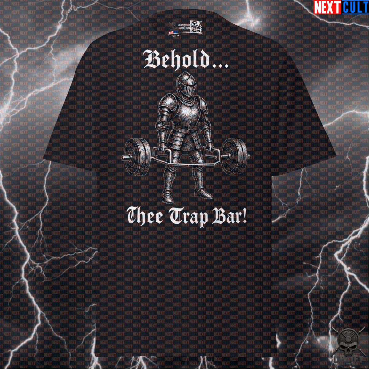 Trap Bar Deadlift T-Shirt Behold Thee Trap Bar Medieval Knight Gym Shirt for Lifters | T-shirts | ["Bodybuilding", "Fitness", "Gym", "Knight", "Leg Day", "NCB", "Pump Cover", "Workout"]