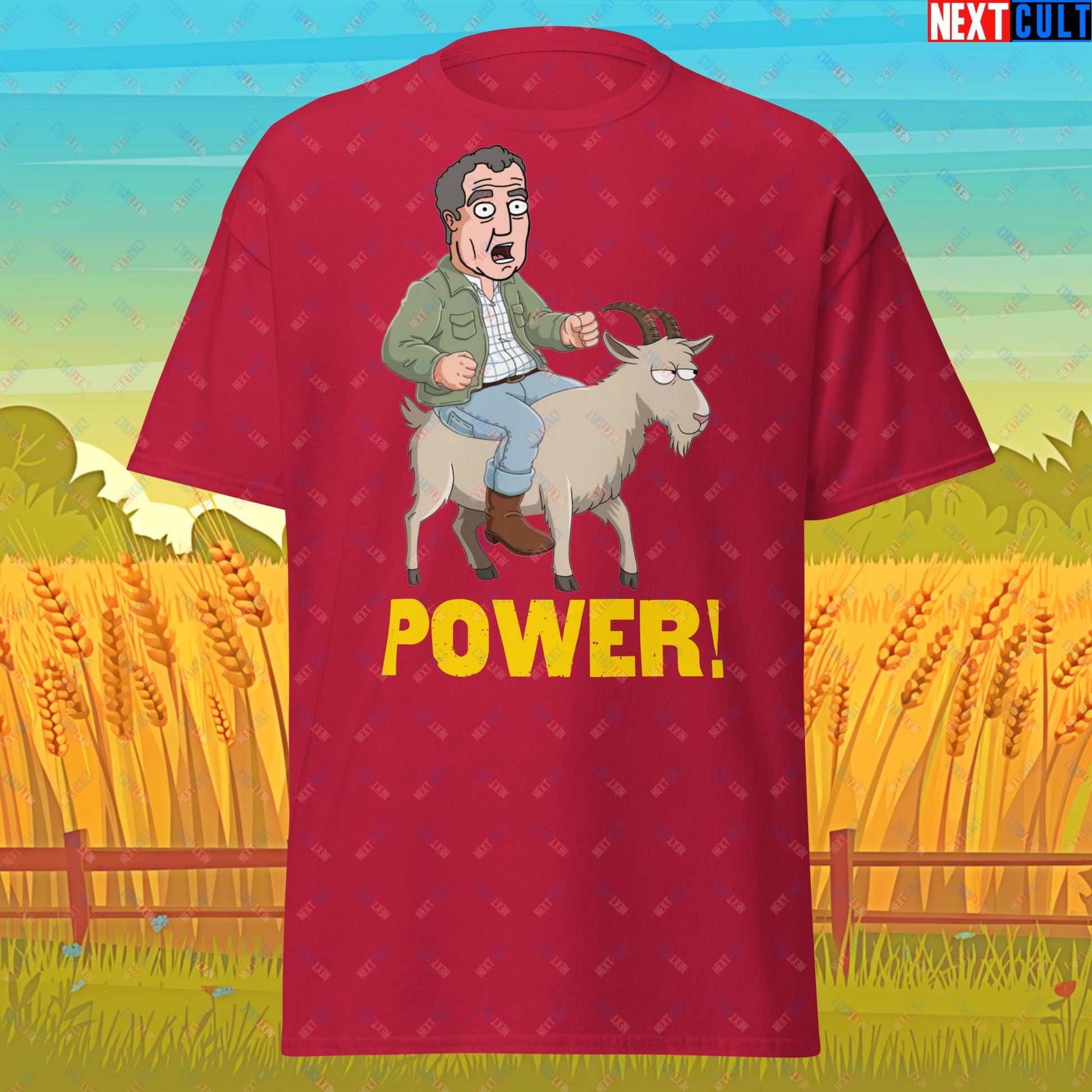 Speed and Power Goat Jeremy Clarkson's Farm Diddly Squat Grand Tour Top Gear Funny Meme Cartoon Unisex tee Cardinal T-shirts Clarkson's Farm Grand Tour Jeremy Clarkson Top Gear TV Shows Next Cult Brand