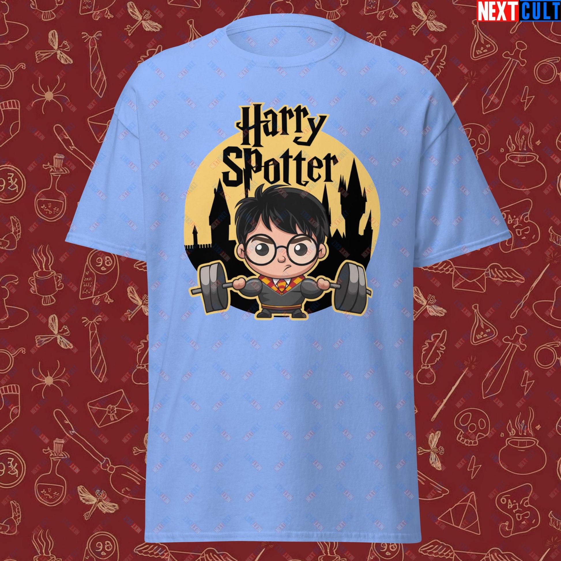 Harry Spotter Funny Gym Meme Weightlifting Bodybuilding Fitness Workout Unisex classic tee Carolina Blue T-shirts Fitness Gym Workout Next Cult Brand