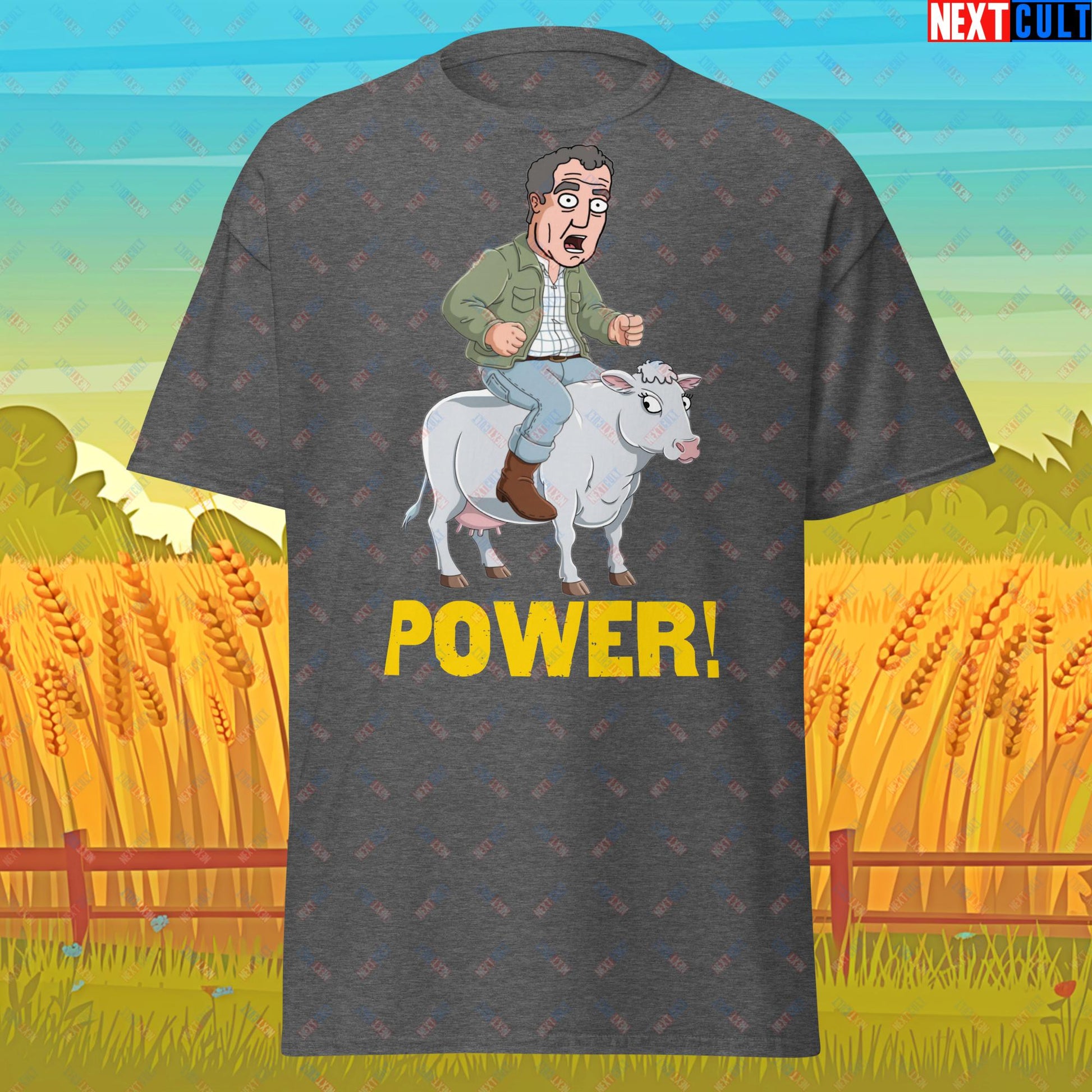 Speed and Power Pepper Cow Jeremy Clarkson's Farm Diddly Squat Grand Tour Top Gear Funny Meme Cartoon Unisex tee Dark Heather T-shirts Clarkson's Farm Grand Tour Jeremy Clarkson Top Gear TV Shows Next Cult Brand