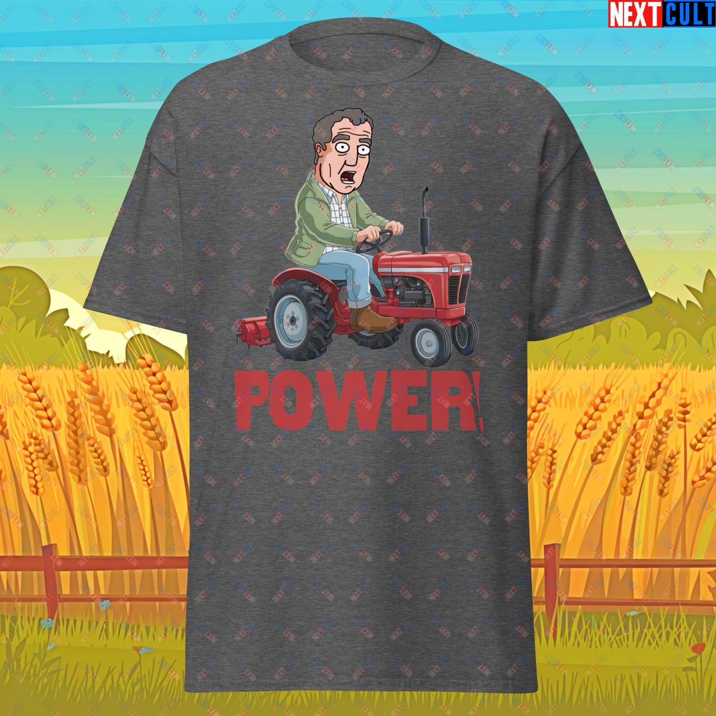 Speed and Power Tractor Jeremy Clarkson's Farm Diddly Squat Grand Tour Top Gear Funny Meme Cartoon Unisex tee Dark Heather T-shirts Clarkson's Farm Grand Tour Jeremy Clarkson Top Gear TV Shows Next Cult Brand