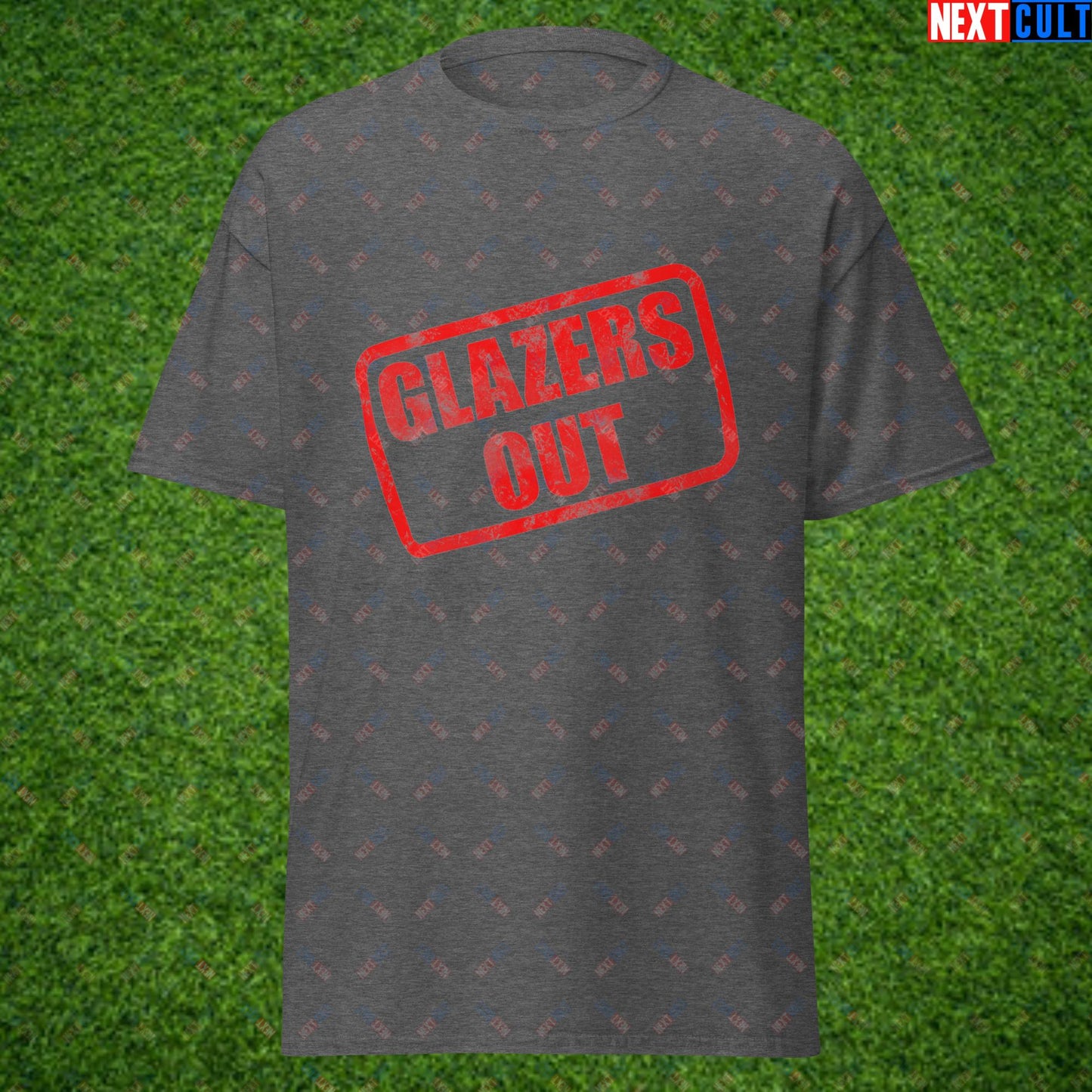 Glazers Out Stop The Glazers Ruining Manchester United Fan Protest Against Glazers Unisex tee Dark Heather T-shirts Football GlazersOut Manchester United Next Cult Brand