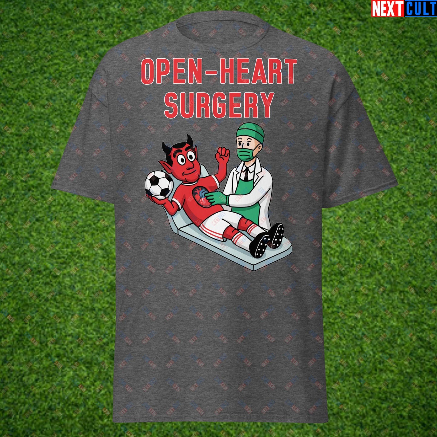 Ralf Rangnick "United Need Open Heart Surgery" T-Shirt - Manchester United Fan Protest Casual Top - Lazy Players Out, Proper Structure In, Remove Owners - Funny Football Meme Gift Unisex tee Dark Heather T-shirts Football GlazersOut Manchester United RatcliffeOut Next Cult Brand