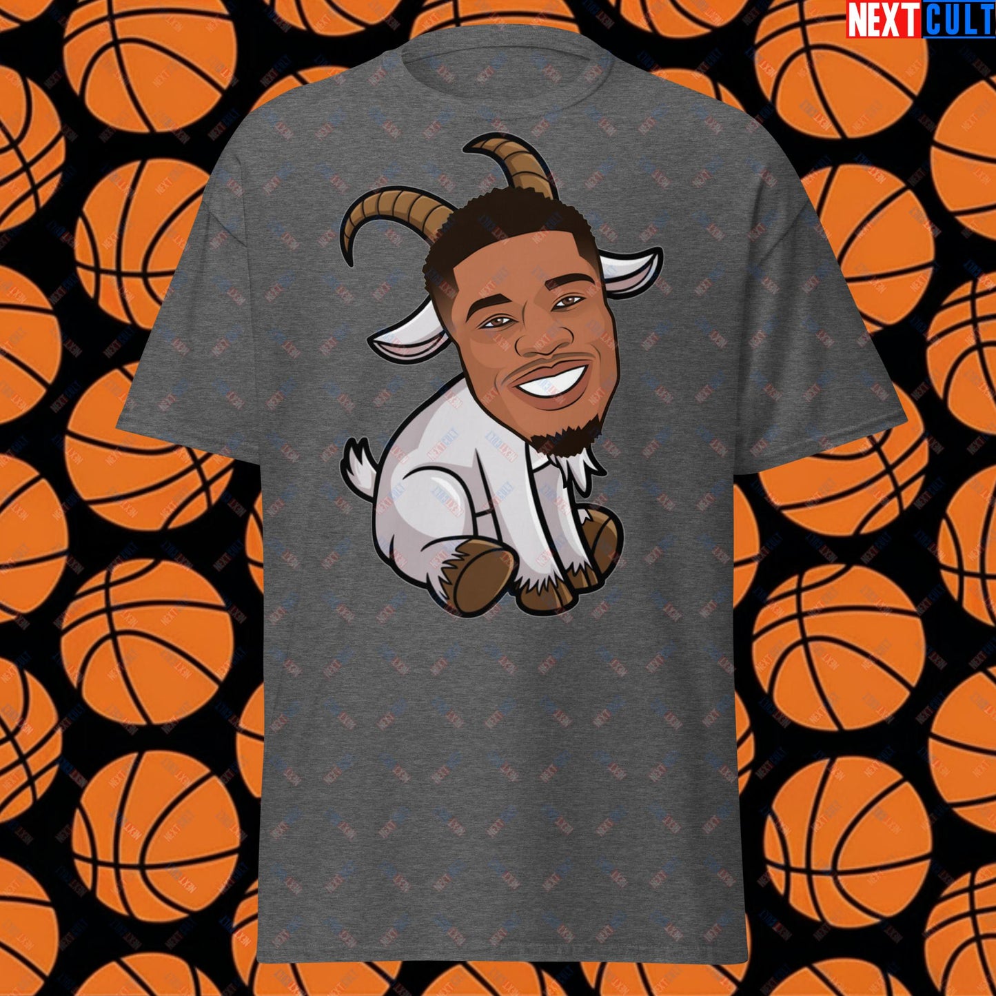 Giannis Antetokounmpo G.O.A.T. T-Shirt - Funny Basketball Meme Casual Top - Greatest of All Time Tee for Basketball Fans - Perfect Gift for Giannis Fans Unisex tee Dark Heather T-shirts Basketball G.O.A.T. Giannis Antetokounmpo Milwaukee Bucks NBA Next Cult Brand