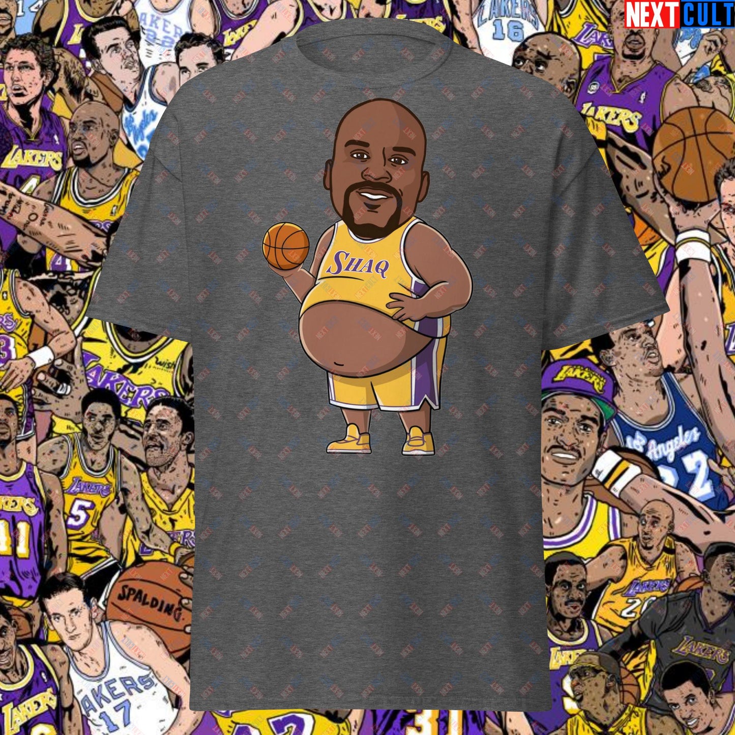 Fat Shaq Funny Basketball Meme T-Shirt - Big Shaq Dominance Casual Top for Basketball Fans - Perfect Gift for Shaq Fans Unisex tee Dark Heather T-shirts Basketball Los Angeles Lakers NBA Shaq Next Cult Brand