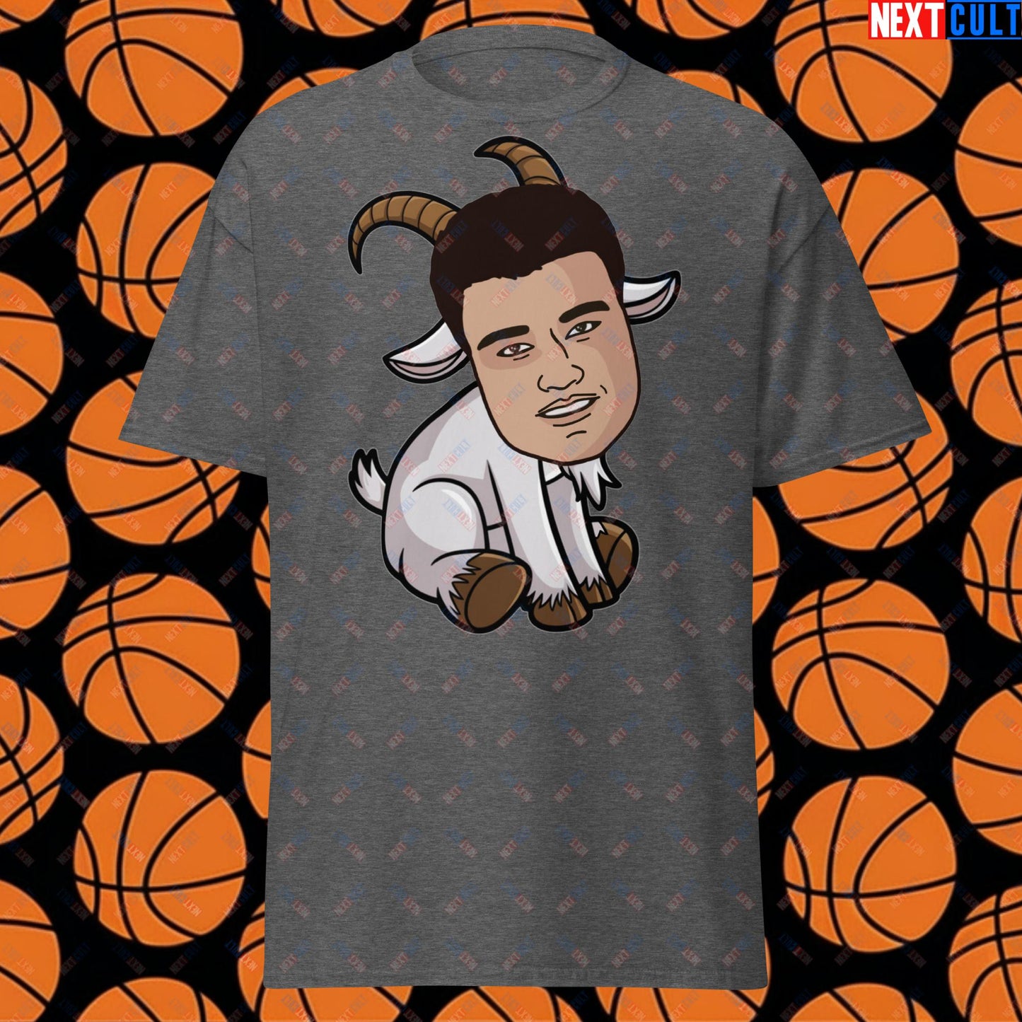 Yao Ming GOAT T-Shirt - Funny Basketball Meme Casual Top - Greatest of All Time Tee for Houston Rockets Fans - Perfect Gift for Yao Ming Fans Dark Heather T-shirts Basketball G.O.A.T. Houston Rockets NBA Yao Ming Next Cult Brand