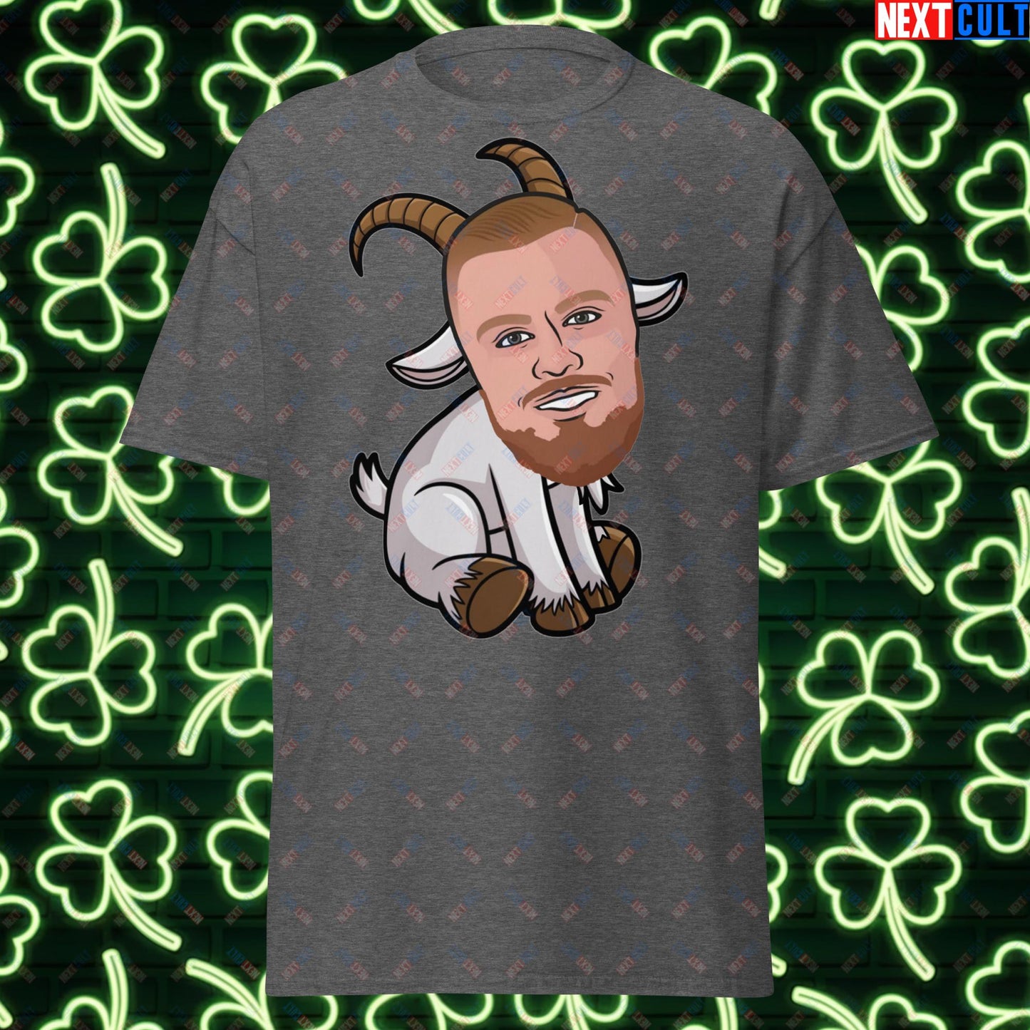 Kristaps Porzingis GOAT T-Shirt - Funny Basketball Meme Casual Top - Greatest of All Time Tee for Boston Celtics and Latvia Fans - Perfect Gift for Porzingis Fans Dark Heather T-shirts Basketball Boston Celtics G.O.A.T. Kristaps Porzingis NBA Next Cult Brand