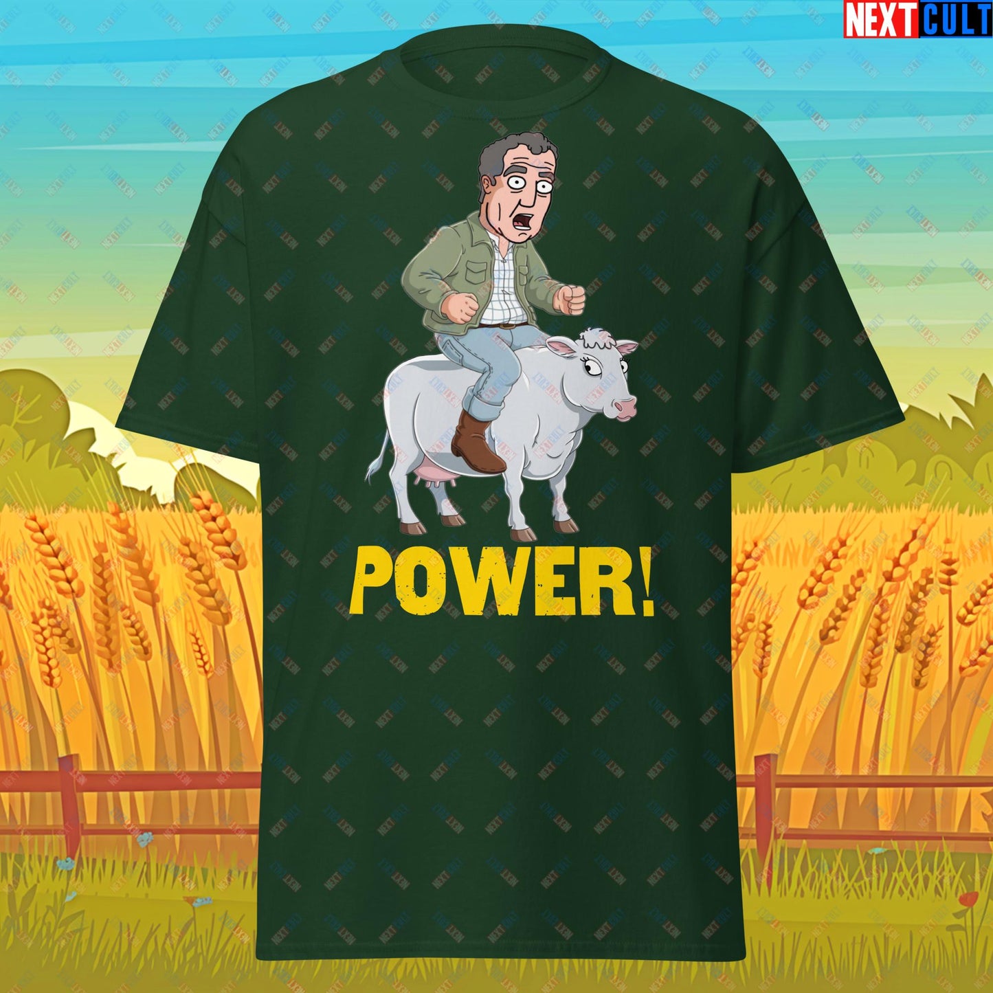 Speed and Power Pepper Cow Jeremy Clarkson's Farm Diddly Squat Grand Tour Top Gear Funny Meme Cartoon Unisex tee Forest Green T-shirts Clarkson's Farm Grand Tour Jeremy Clarkson Top Gear TV Shows Next Cult Brand