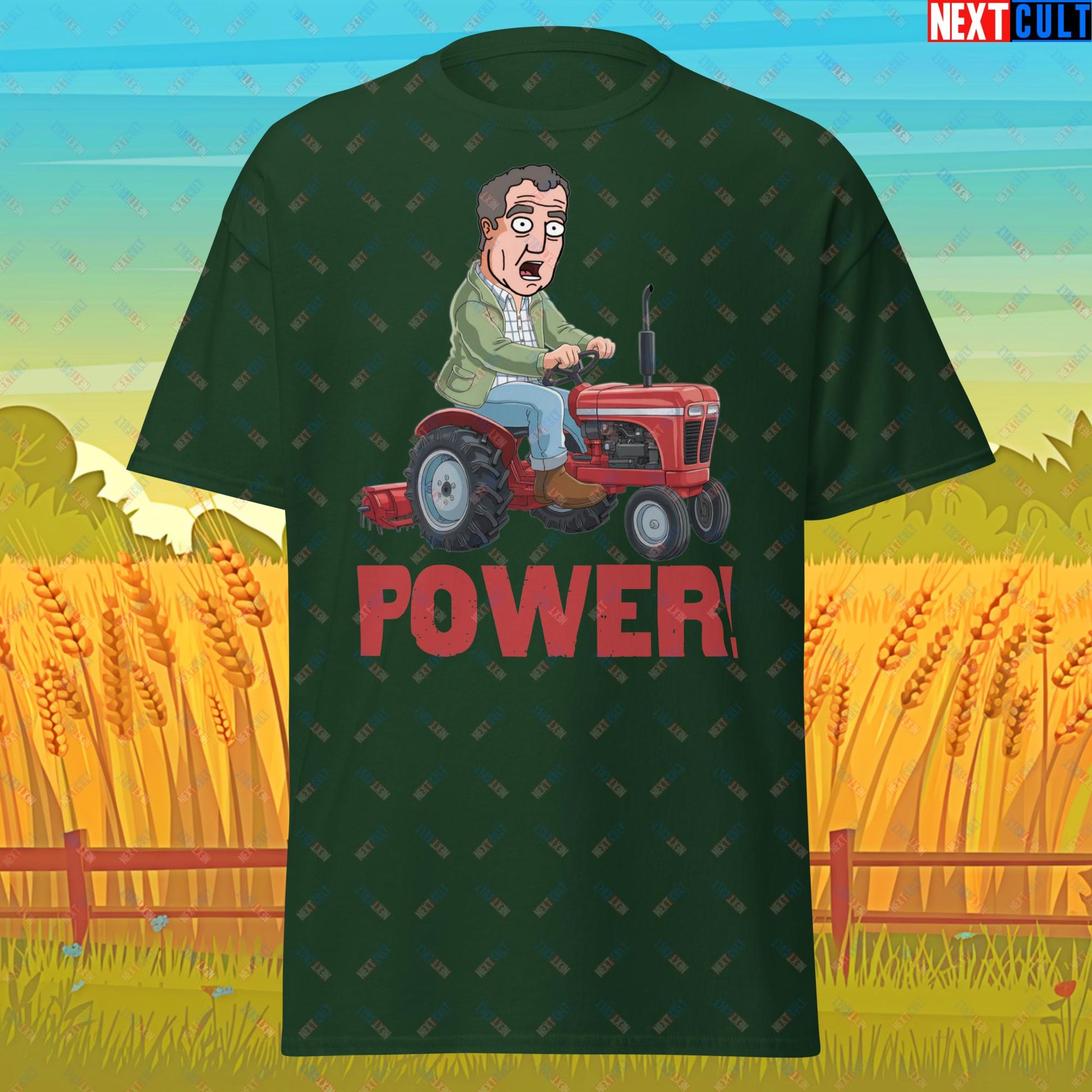 Speed and Power Tractor Jeremy Clarkson's Farm Diddly Squat Grand Tour Top Gear Funny Meme Cartoon Unisex tee Forest Green T-shirts Clarkson's Farm Grand Tour Jeremy Clarkson Top Gear TV Shows Next Cult Brand