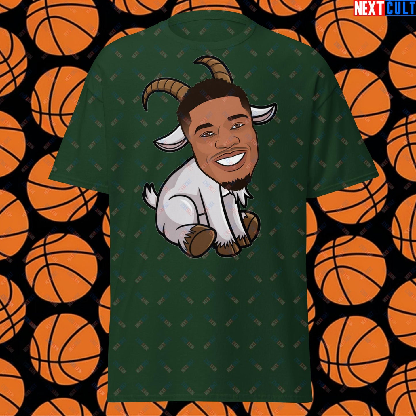 Giannis Antetokounmpo G.O.A.T. T-Shirt - Funny Basketball Meme Casual Top - Greatest of All Time Tee for Basketball Fans - Perfect Gift for Giannis Fans Unisex tee Forest Green T-shirts Basketball G.O.A.T. Giannis Antetokounmpo Milwaukee Bucks NBA Next Cult Brand